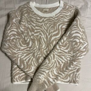 Pilcro Anthropologie Cream & Tan Tiger Stripe Fuzzy Sweater | XS